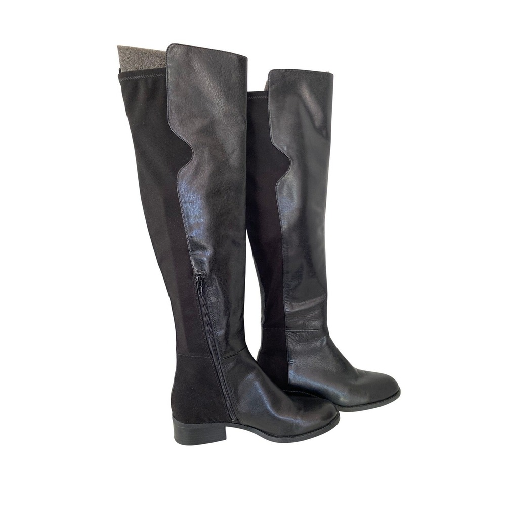 Nine West Over the Knee Boots Women 8M Black Leather Stretch Back Round Toe